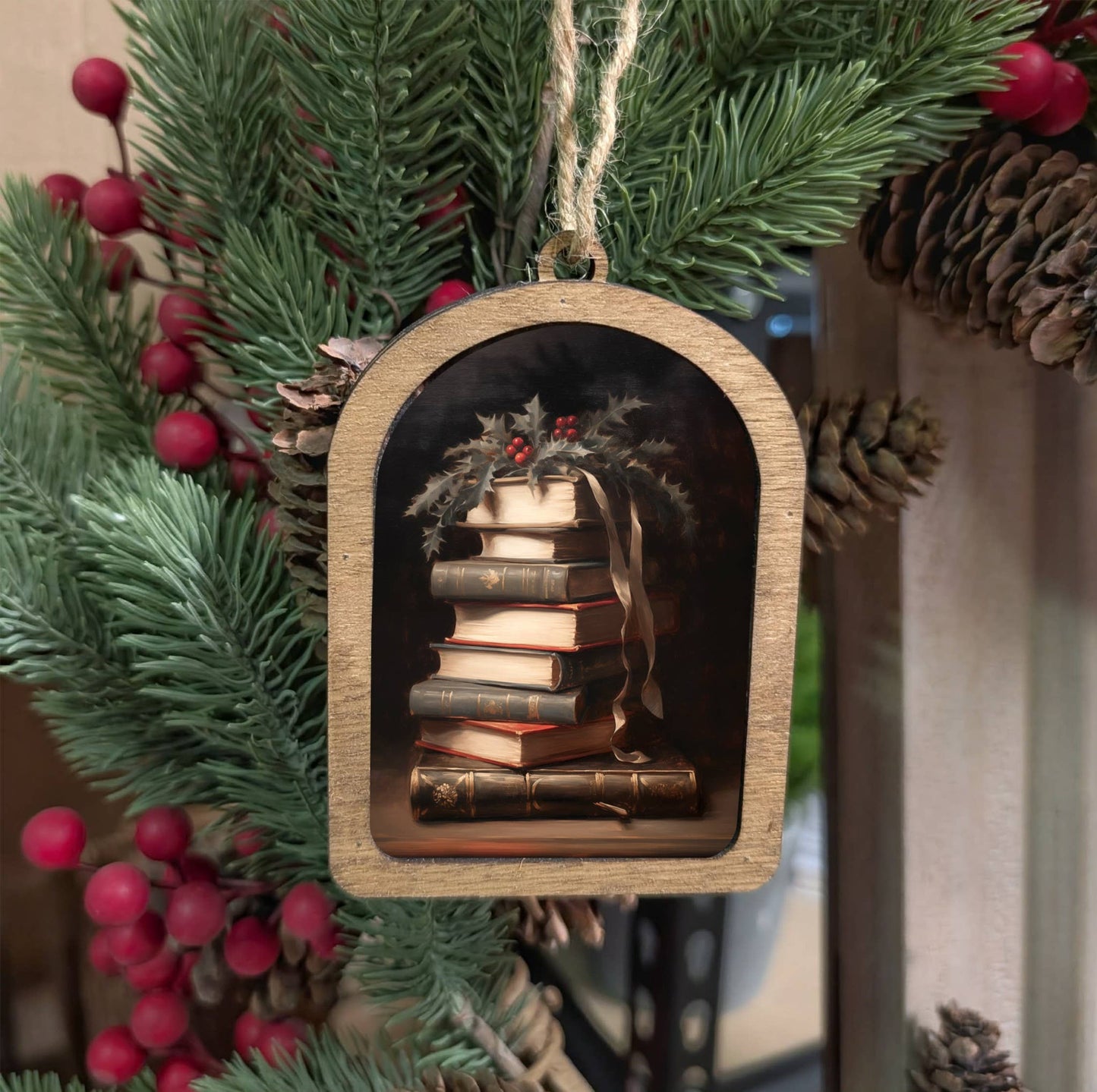 Framed Arch Ornament Christmas Books