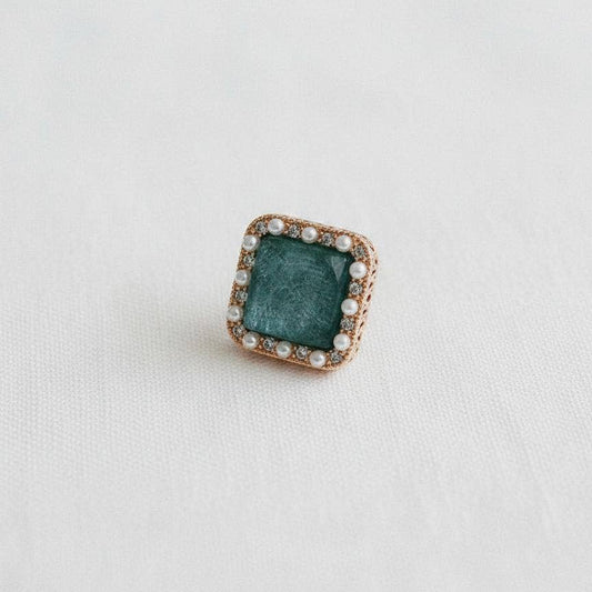 Blueish Green Cubic Zirconia and Pearl Stud Earrings