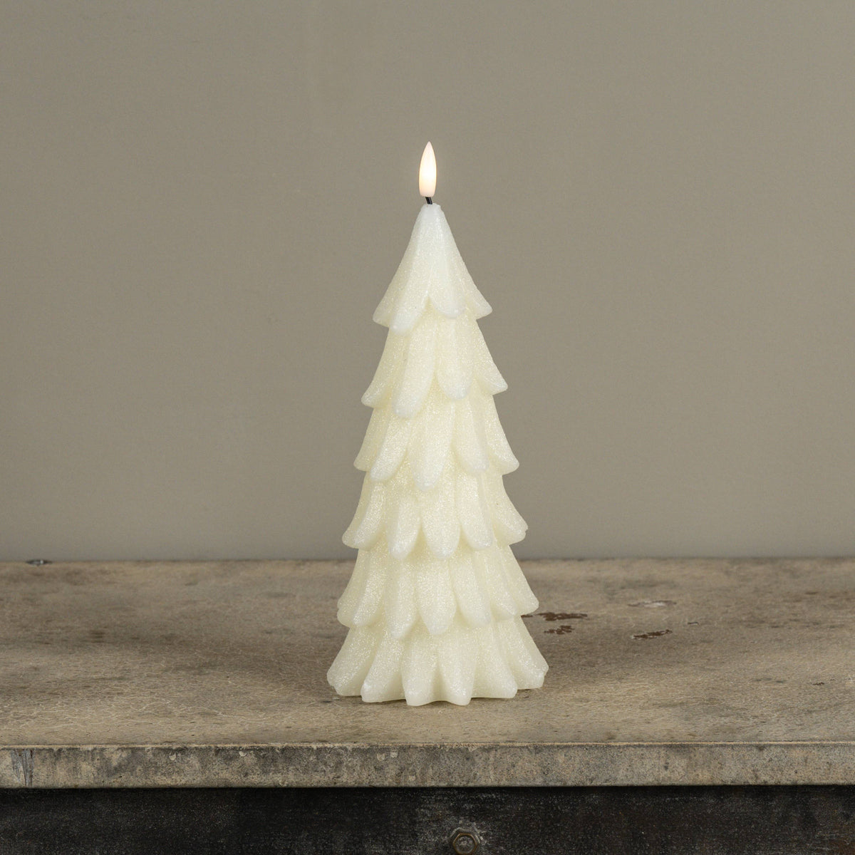 Cream Shimmer Flameless LED Alabaster Pine Tree Candle