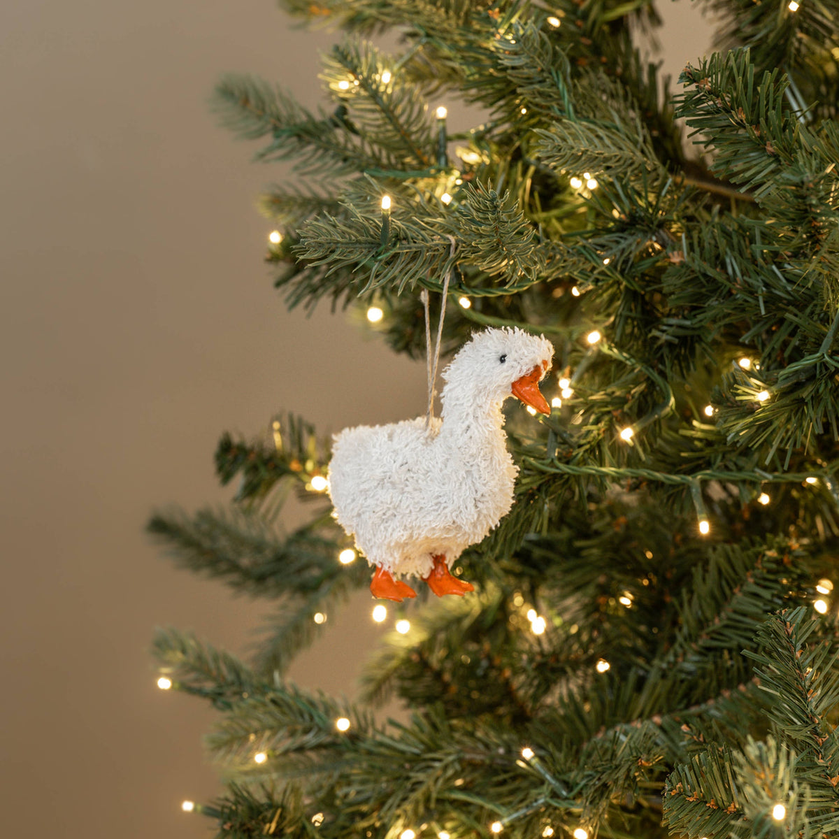 Standing Fluffy Goose Christmas Ornament - 4.75"