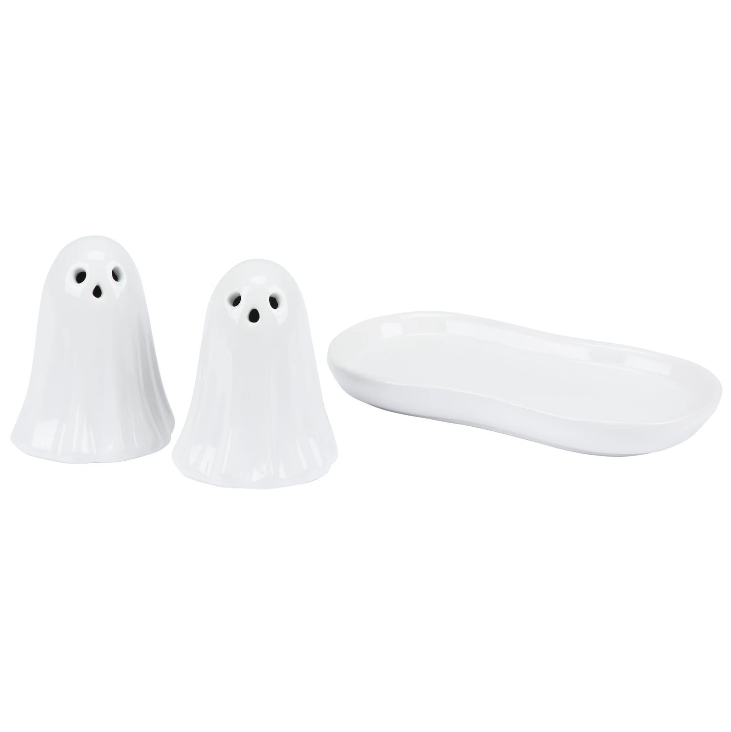 Ghost Salt and Pepper Shakers with Tray Set
