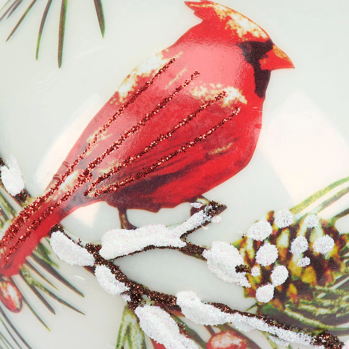 Glass Cardinal on a Snowy Branch Christmas Ornament