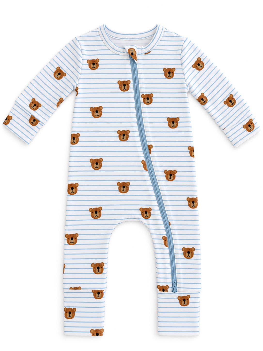 Blue Bear Stripe / Organic Cotton 2-Way Zip Romper - Infant