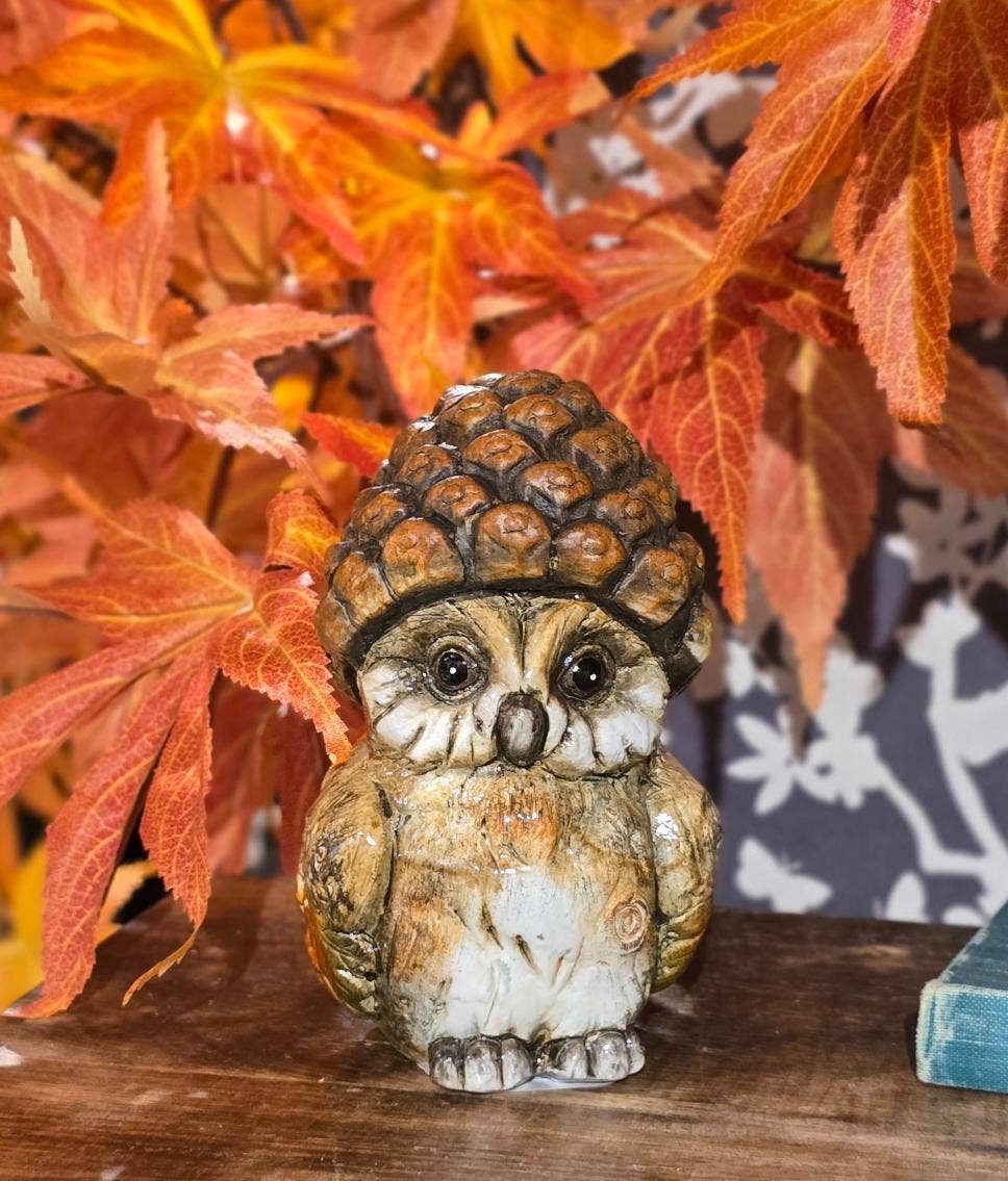 Fable Owl Statuary with Acorn Hat 3" x 4" - Tabletop Decor