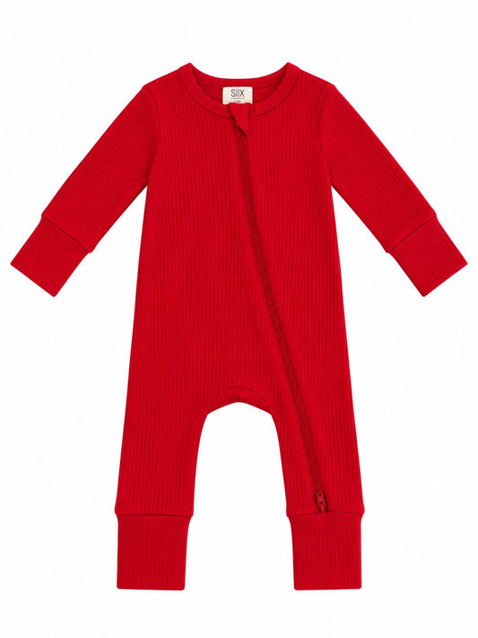Red / Ribbed 2-Way Zip Romper - Infant