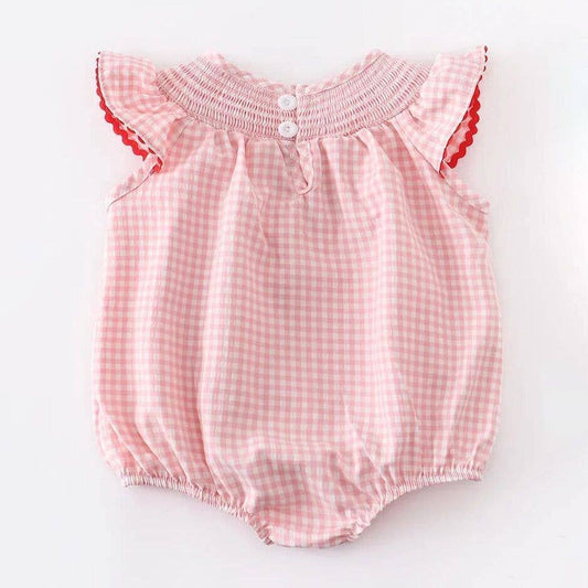 Strawberry Plaid Smocked Romper