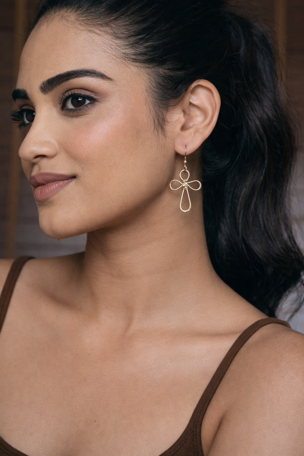 Rounded Cross Gold Plated Earrings