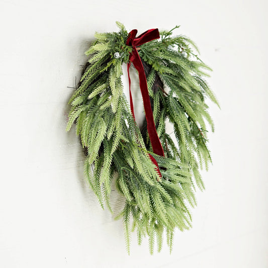 Christmas Wreath with Velvet Ribbon Bow-Soft Touch Juniper and Norfolk Pine