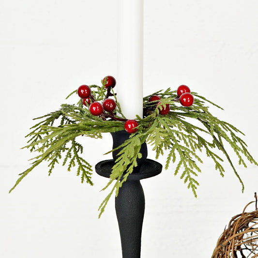 Superior Real Touch Mix Cedar with Red Berries Taper Candle Ring