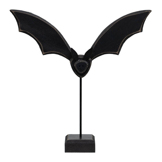 Spooky Wooden Flying Bat on Base