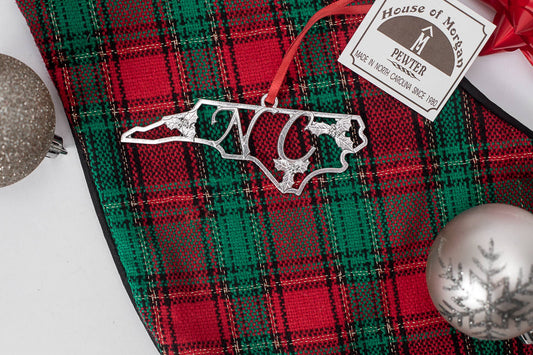 North Carolina Pewter Ornament - NC & Holly