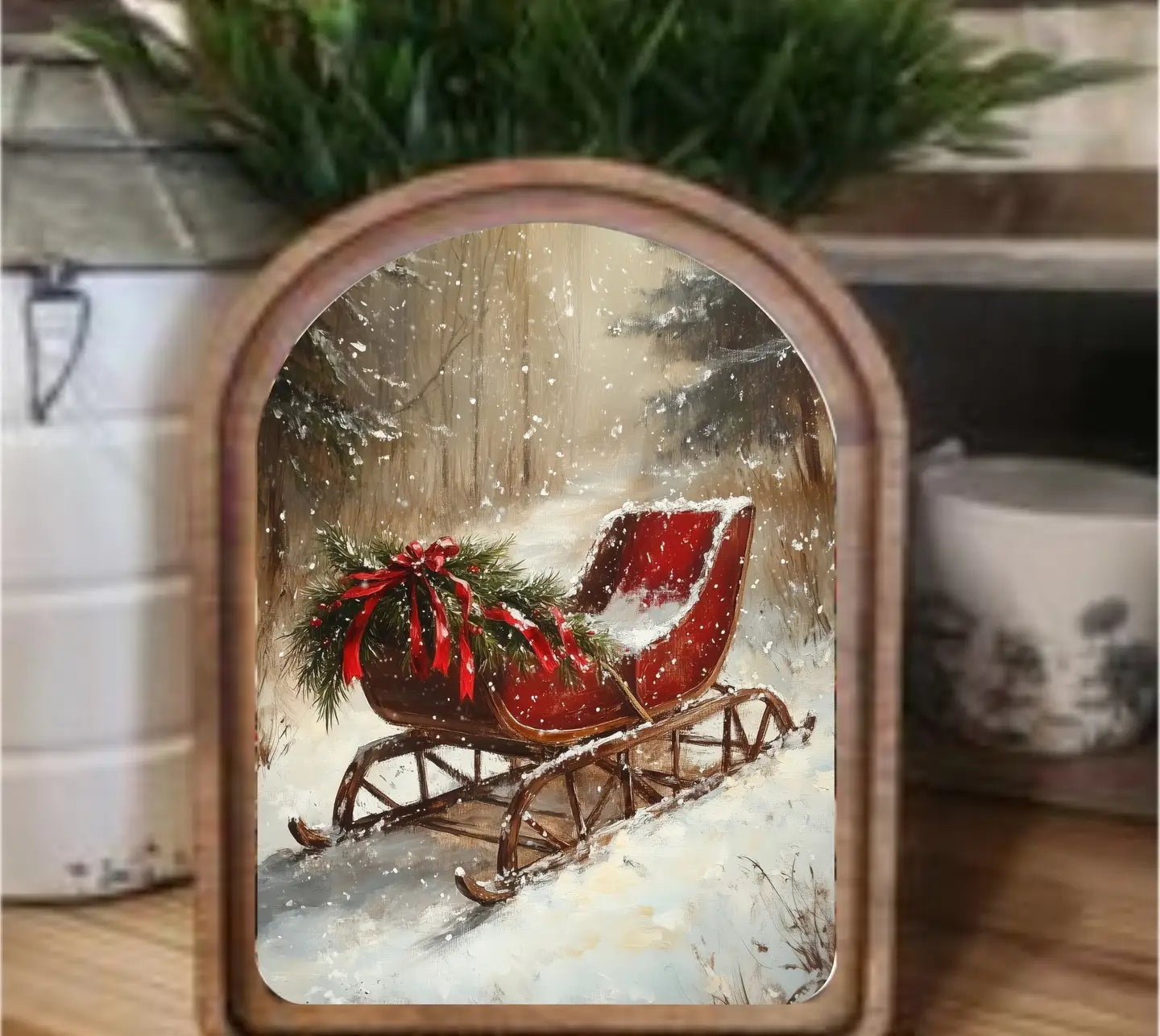 Vintage Sleigh Framed Art - Arch Top