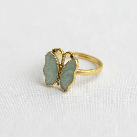 Gold Tone Butterfly Enamel Adjustable Ring