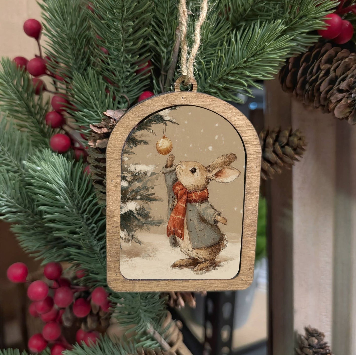 Framed Arch Ornament Christmas Bunny