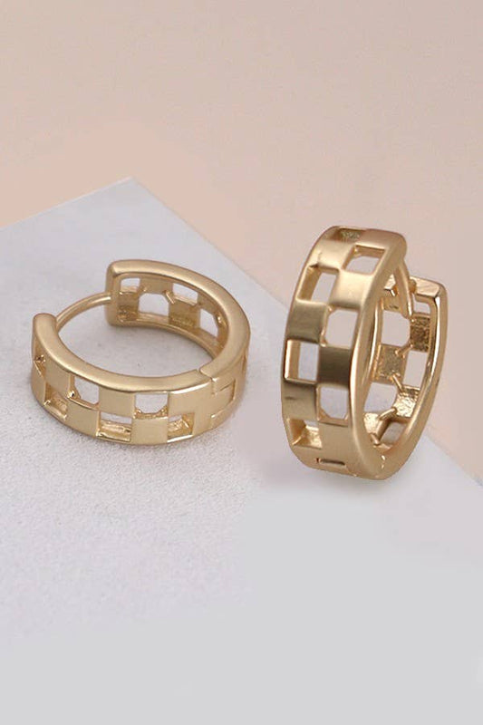 Mini Cutout Checker Hoop Huggie Earrings