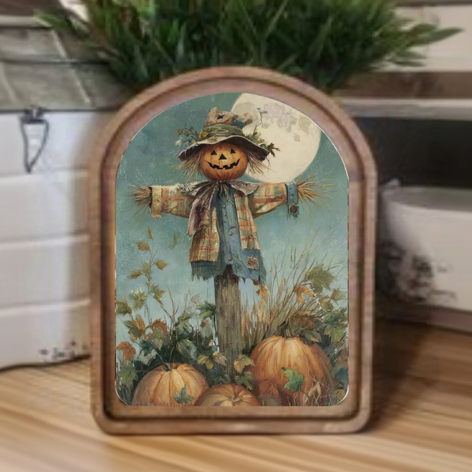 Friendly Scarecrow Framed Art - Arched Top