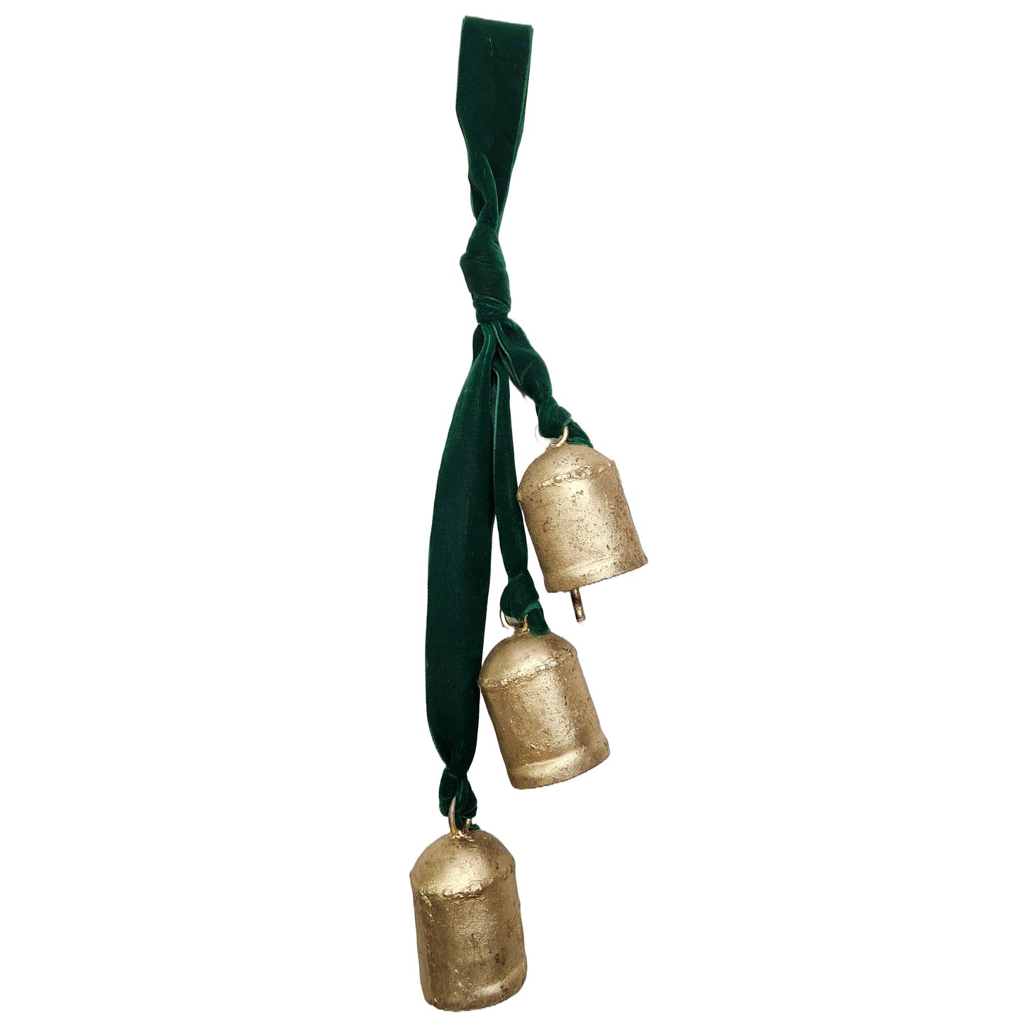 3 Gold Bells Hanging from Velvet Ribbon - Color Options