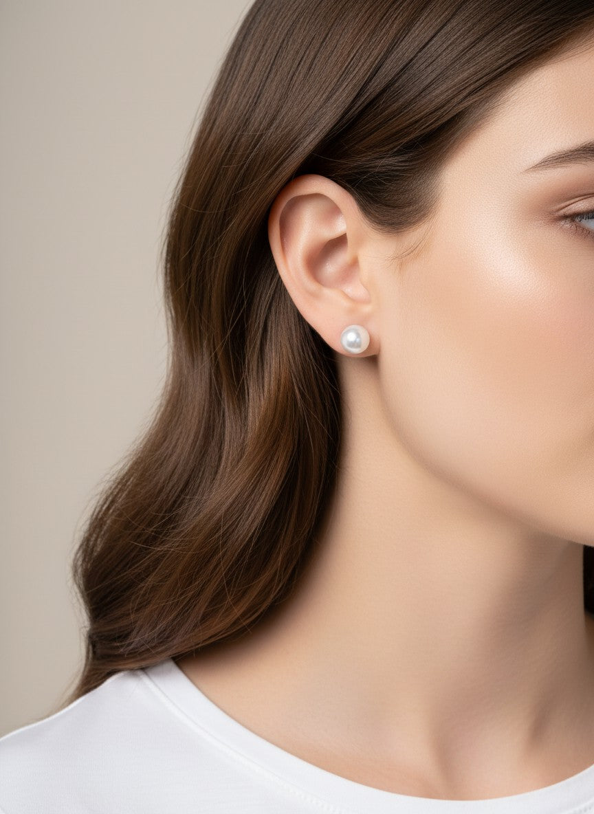 Classic Round Resin Faux Pearl Stud Earrings