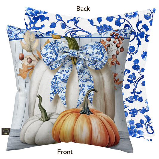 Blue and White Pumpkins Indoor/Outdoor Pillow