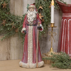Resin Father Christmas Santa With Walking Stick and Basket