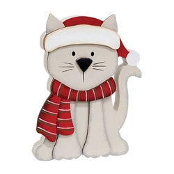 Kitten in Santa Hat & Scarf Chunky Wooden Sitter