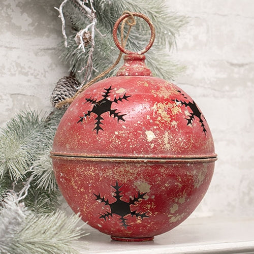 Red Gleaming Distressed Metal Snowflake Jingle Bell - 3 Sizes
