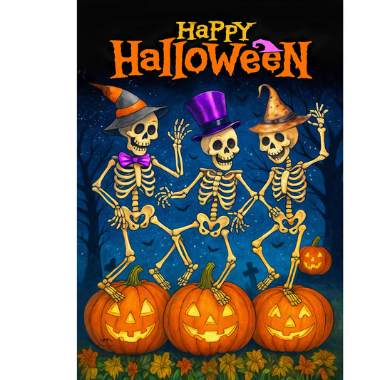 Skeleton Dance Party Garden Flag