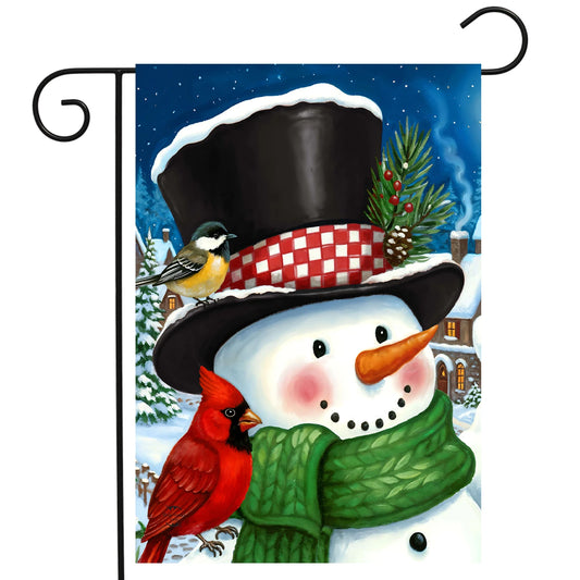 Holiday Village Snowman & Birds Garden Flag