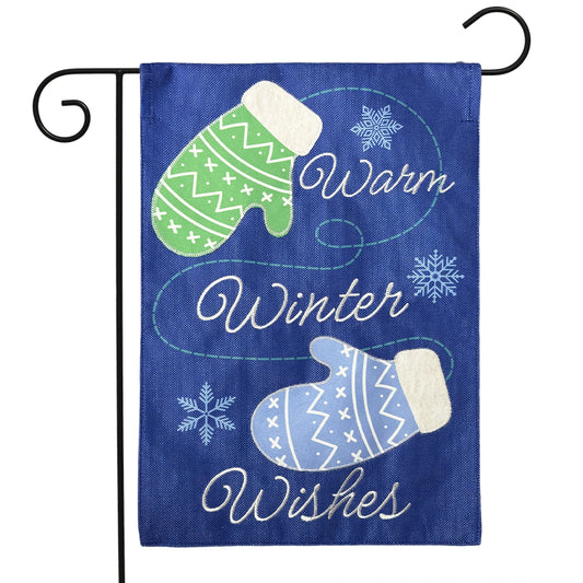 Warm Winter Mittens Burlap Garden Flag