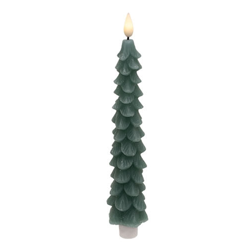 Green Christmas Tree Timer Taper Candle - LED