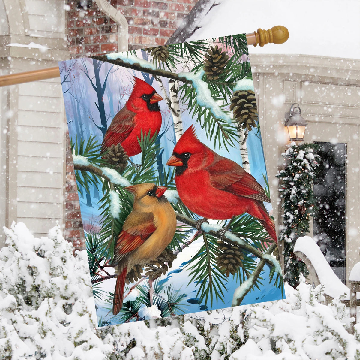 Woodland Winter Cardinals House Flag