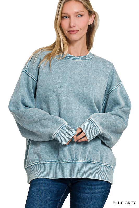 Acid Wash Oversized Fleece Pullover - Color Options