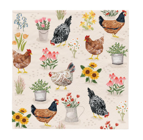 Hillside Pasture Floral Hens Paper Luncheon Napkins