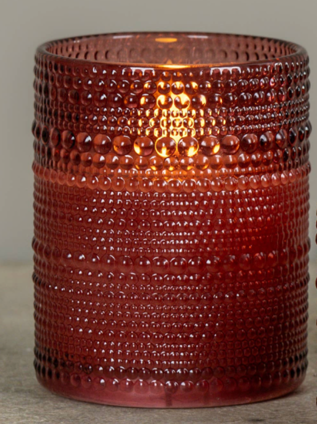 Burgundy Dotted Glass Flameless LED Candle - 2 Sizes