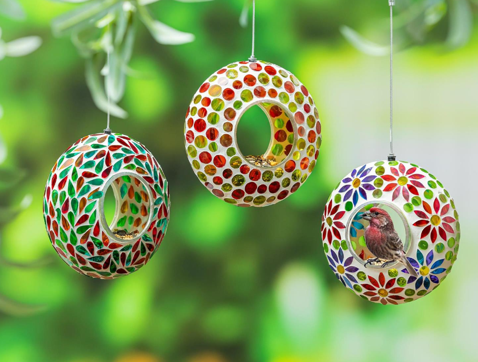 Mosaic Glass Fly Through Birdfeeder - 3 Options