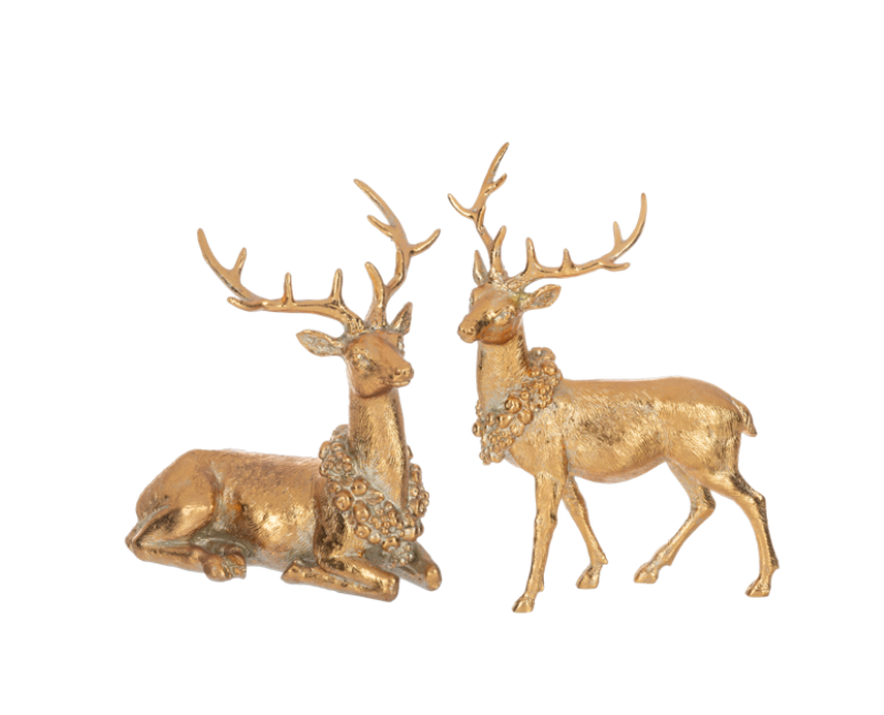Gold Deer with Wreath Statuary - Christmas Decor 2 Styles