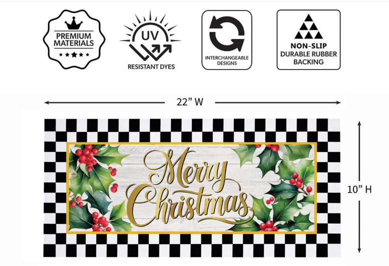Merry Christmas Holly Sassafras Switch Mat Doormat Insert