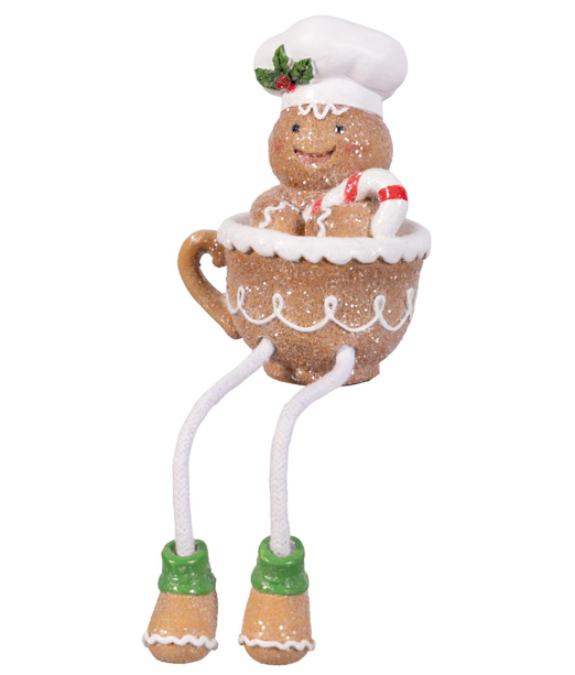 Sugar and Stripes Gingerbread Man in Mug with Dangle Legs Statuary Shelf Sitter - 2 Options