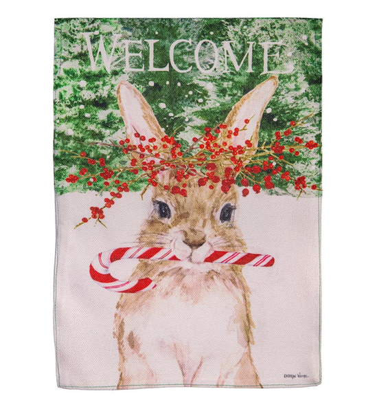 Candy Cane Rabbit Christmas Garden Flag