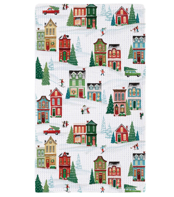 Heartfelt Cheer Christmas Village Quick Dry Waffle Weave Kitchen Towel - Double Sided