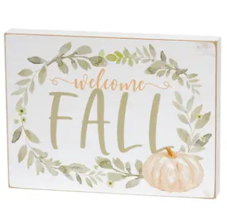 Welcome Fall or Enjoy the Season Watercolor Pumpkin Box Sign, 2 Options