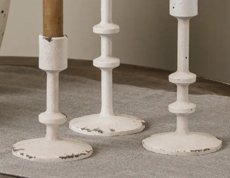Aged White Taper Candle Holder - 3 Sizes