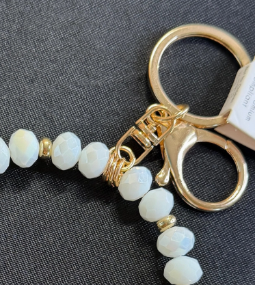 White and Gold Beaded Bangle Bracelet Keychain