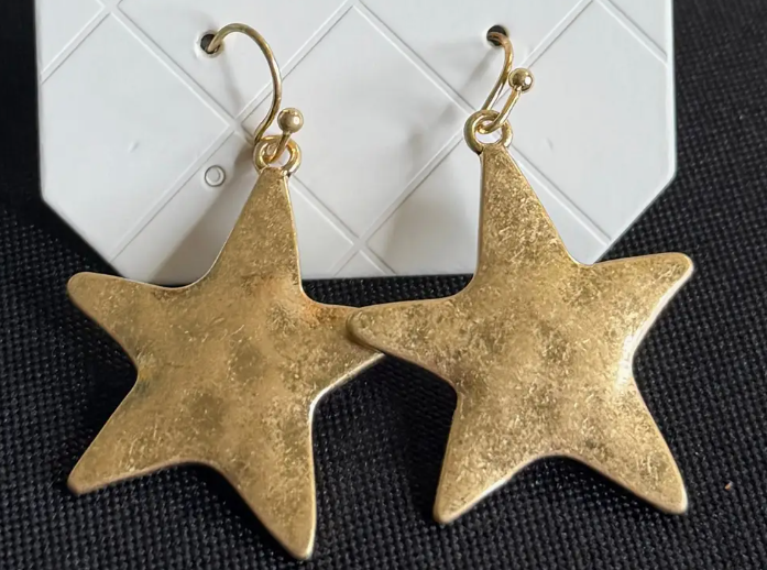 Worn Gold Star Dangle Earrings