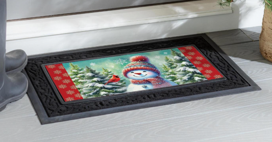 Snowman with Cardinal Friend Sassafras Doormat Insert