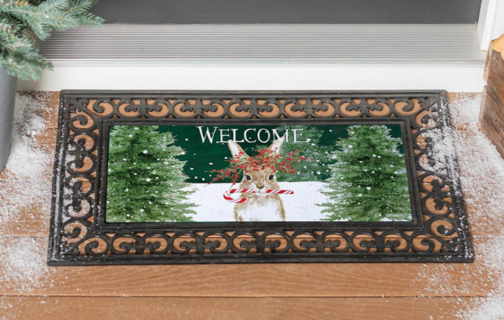 Candy Cane Rabbit Sassafras Switch Mat Doormat Insert