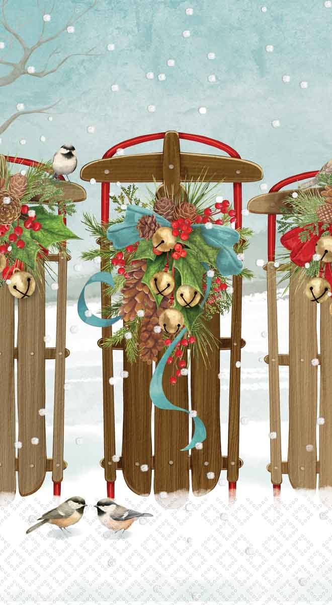 Tree Farm Sleighs Christmas Paper Guest Towel - 16 Per Pack