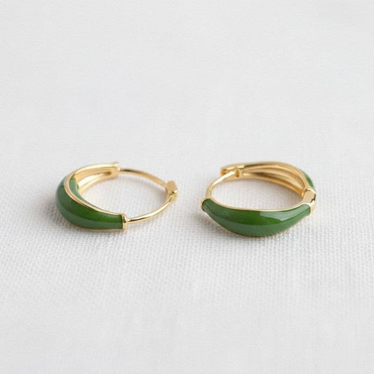 Green Enamel Mini Hoop Earrings