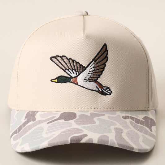 Flying Mallard Duck Embroidered Camo Brim Hat