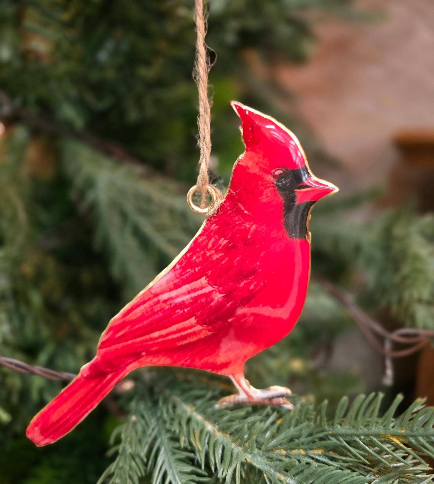 Metal Cardinal Ornament 5.5 x 4in